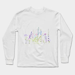 purple blue wild flowers watercolor painting Long Sleeve T-Shirt